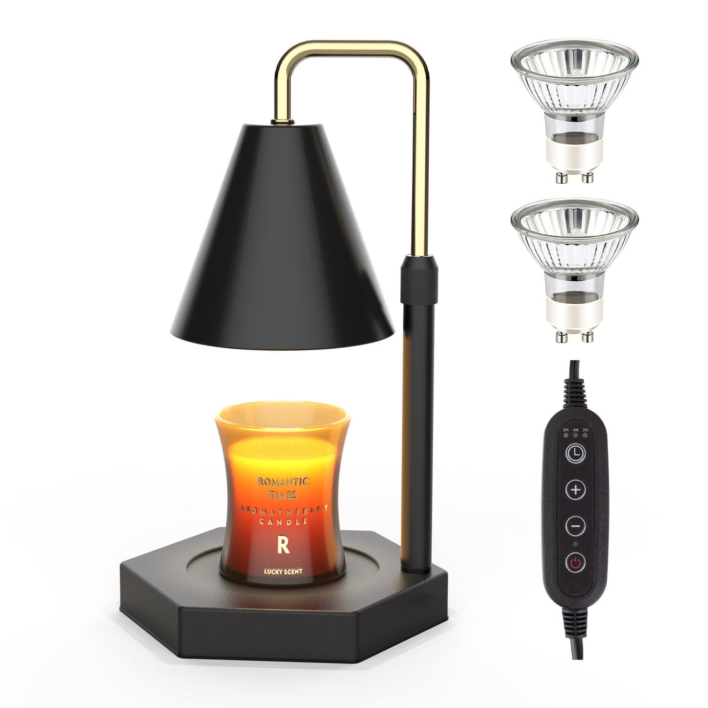 Base Heating Dimmable Candle Warmer Lamp With Timer  Adjustable Height Electric Candle Warmer With 2 Bulbs Wax Melt Warmer