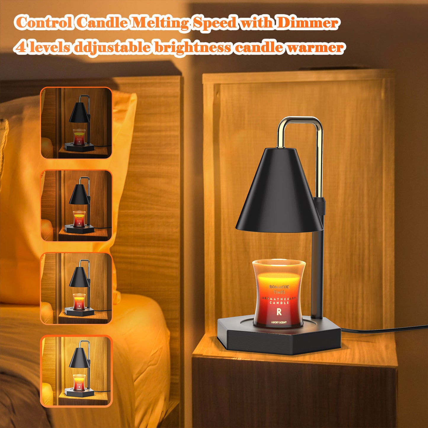 Base Heating Dimmable Candle Warmer Lamp With Timer  Adjustable Height Electric Candle Warmer With 2 Bulbs Wax Melt Warmer